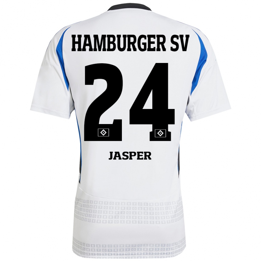 Kvinder Jan-Lukas Jasper #24 Hvid Blå Hjemmebane Spillertrøjer 2024/25 Trøje T-Shirt