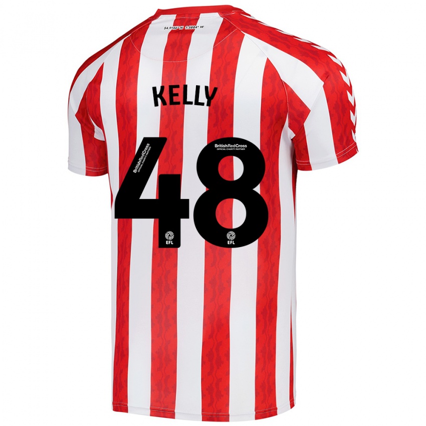 Børn Caden Kelly #48 Rød Hvid Hjemmebane Spillertrøjer 2024/25 Trøje T-Shirt