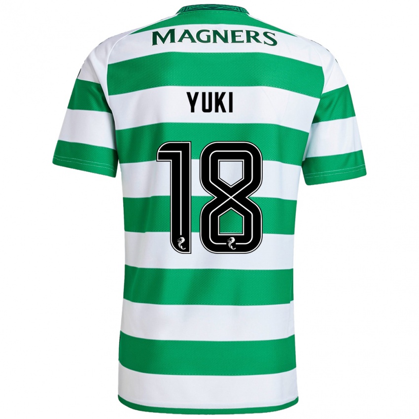 Børn Yuki Kobayashi #18 Grøn Hvid Hjemmebane Spillertrøjer 2024/25 Trøje T-Shirt