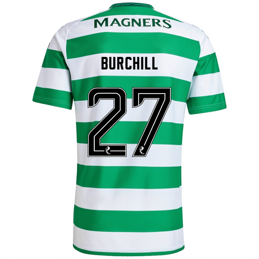 Børn Tiree Burchill #27 Grøn Hvid Hjemmebane Spillertrøjer 2024/25 Trøje T-Shirt