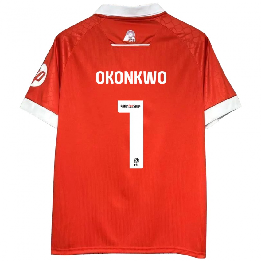 Børn Arthur Okonkwo #1 Rød Hvid Hjemmebane Spillertrøjer 2024/25 Trøje T-Shirt