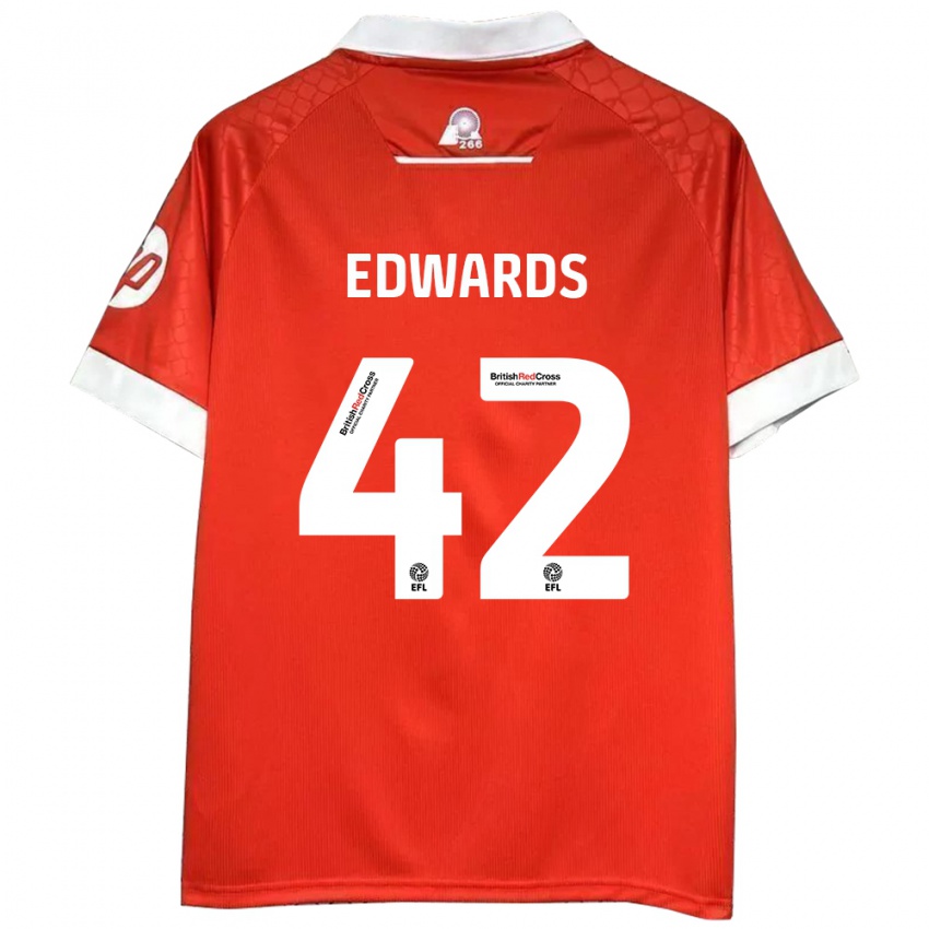 Børn Callum Edwards #42 Rød Hvid Hjemmebane Spillertrøjer 2024/25 Trøje T-Shirt