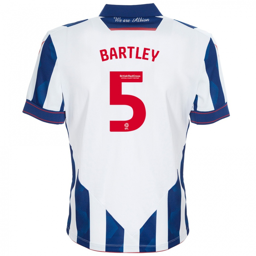 Børn Kyle Bartley #5 Hvid Mørkeblå Hjemmebane Spillertrøjer 2024/25 Trøje T-Shirt