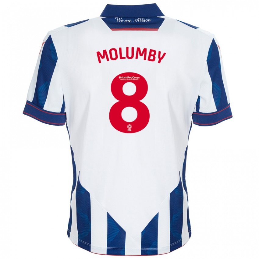 Børn Jayson Molumby #8 Hvid Mørkeblå Hjemmebane Spillertrøjer 2024/25 Trøje T-Shirt