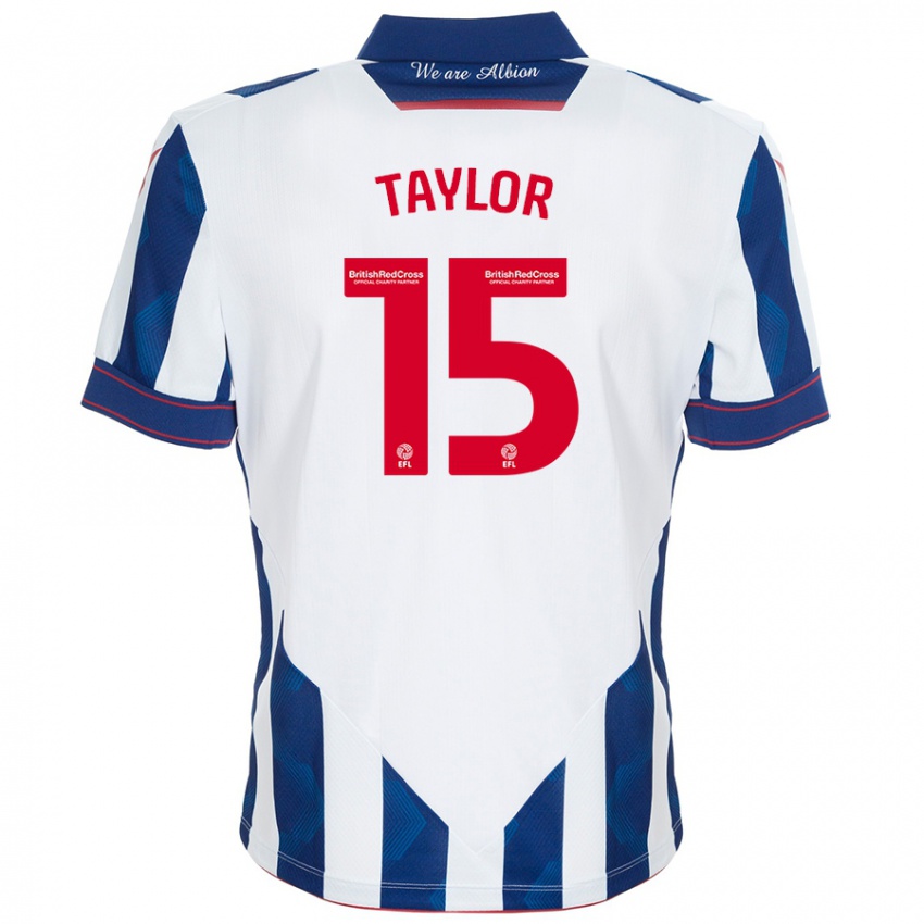 Børn Caleb Taylor #15 Hvid Mørkeblå Hjemmebane Spillertrøjer 2024/25 Trøje T-Shirt