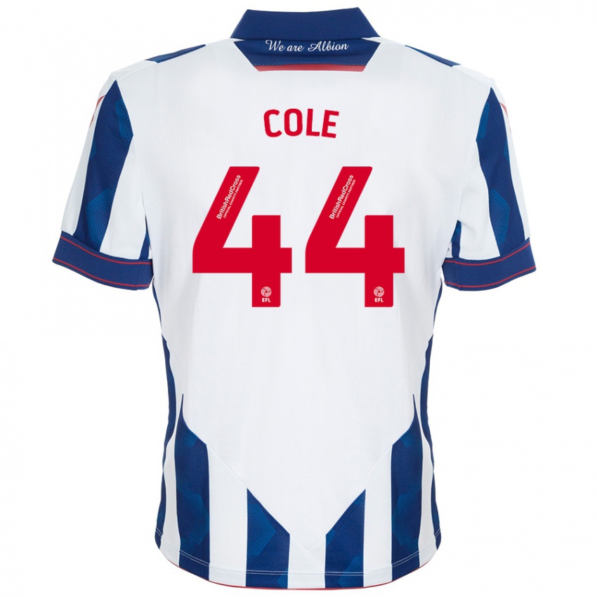 Børn Devante Cole #44 Hvid Mørkeblå Hjemmebane Spillertrøjer 2024/25 Trøje T-Shirt