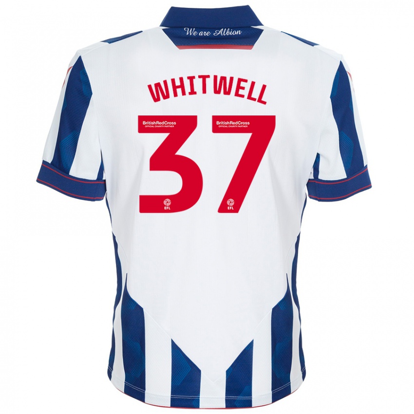 Børn Harry Whitwell #37 Hvid Mørkeblå Hjemmebane Spillertrøjer 2024/25 Trøje T-Shirt