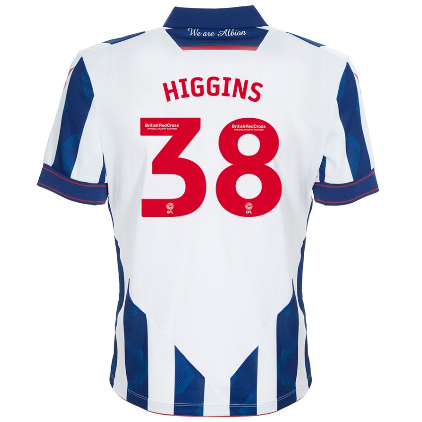 Børn Akeel Higgins #38 Hvid Mørkeblå Hjemmebane Spillertrøjer 2024/25 Trøje T-Shirt