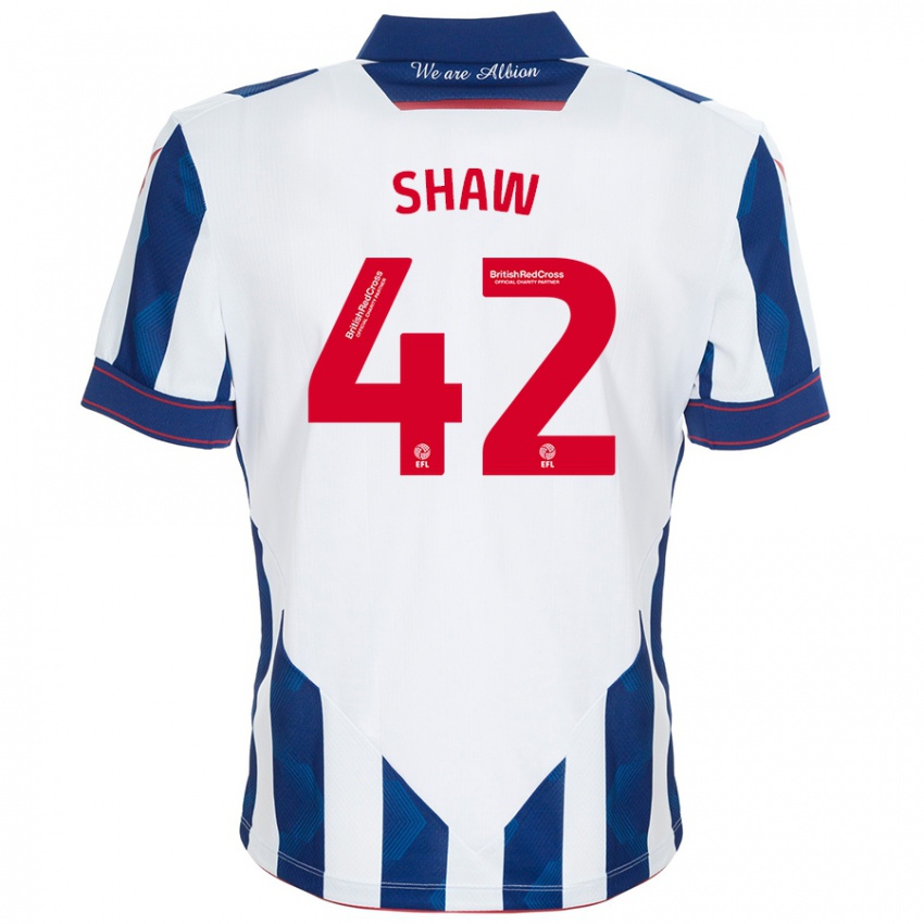 Børn Josh Shaw #42 Hvid Mørkeblå Hjemmebane Spillertrøjer 2024/25 Trøje T-Shirt