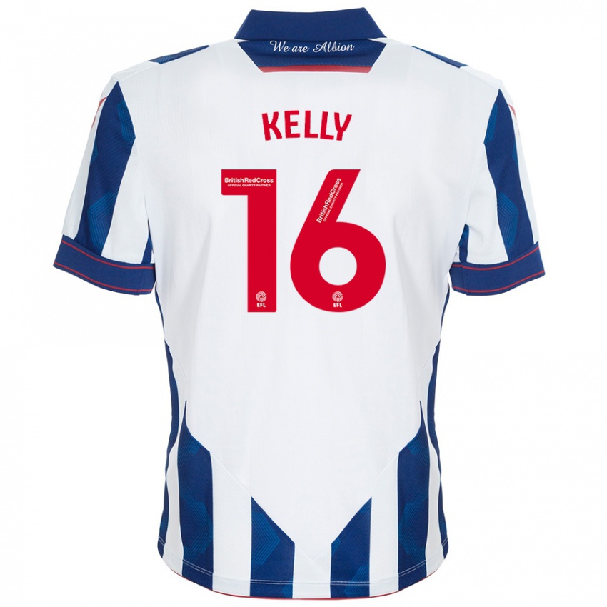 Børn Martin Kelly #16 Hvid Mørkeblå Hjemmebane Spillertrøjer 2024/25 Trøje T-Shirt