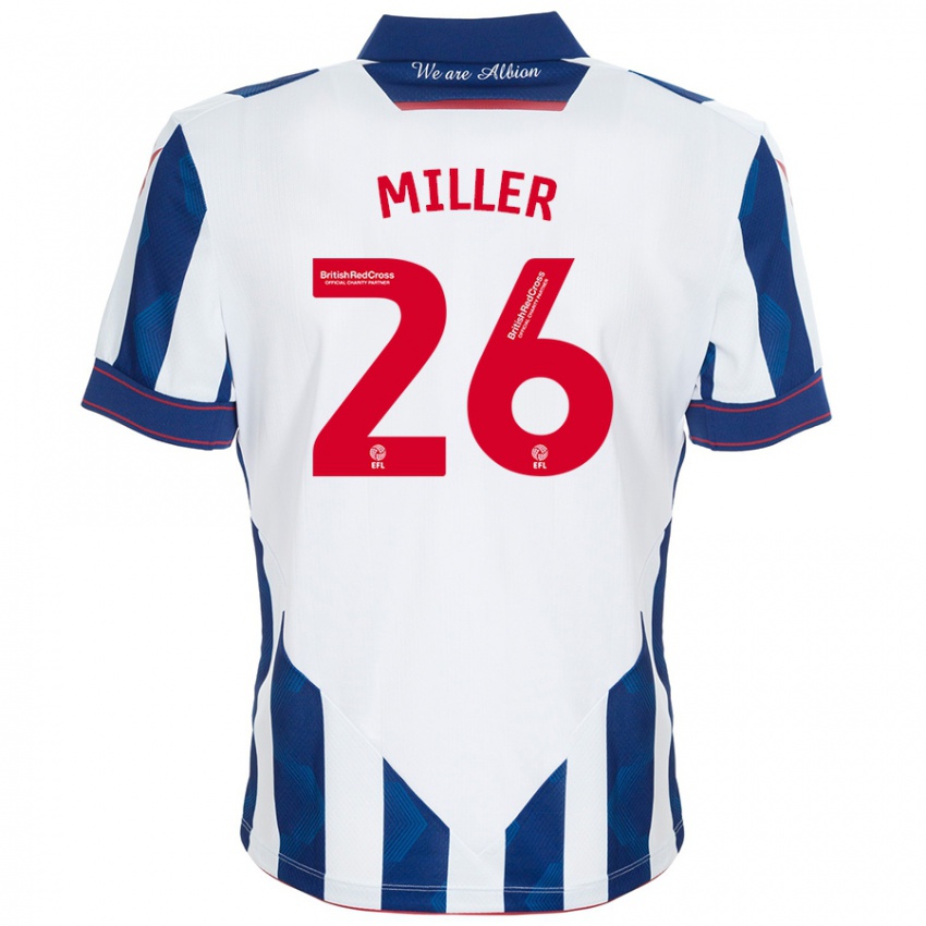 Børn Nna Miller #26 Hvid Mørkeblå Hjemmebane Spillertrøjer 2024/25 Trøje T-Shirt