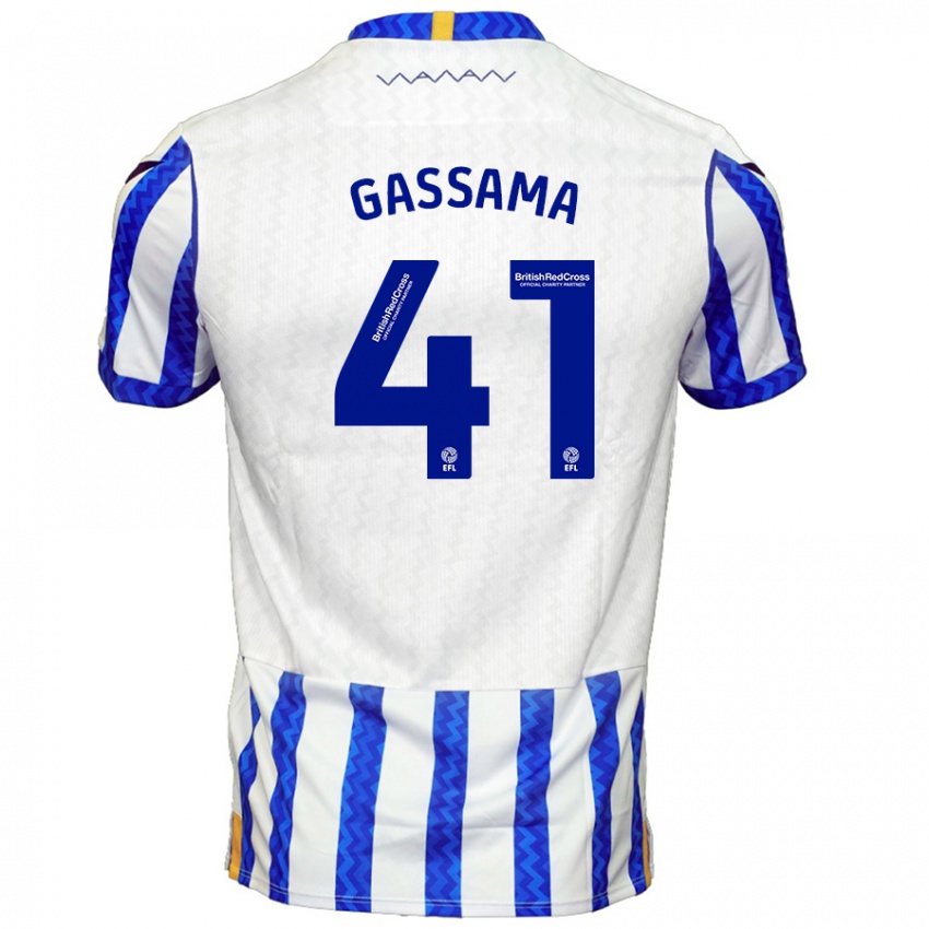 Børn Djeidi Gassama #41 Blå Hvid Hjemmebane Spillertrøjer 2024/25 Trøje T-Shirt