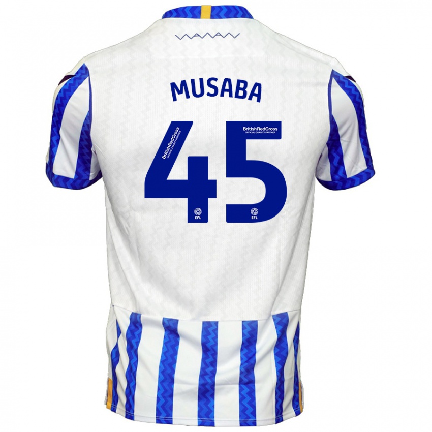 Børn Anthony Musaba #45 Blå Hvid Hjemmebane Spillertrøjer 2024/25 Trøje T-Shirt