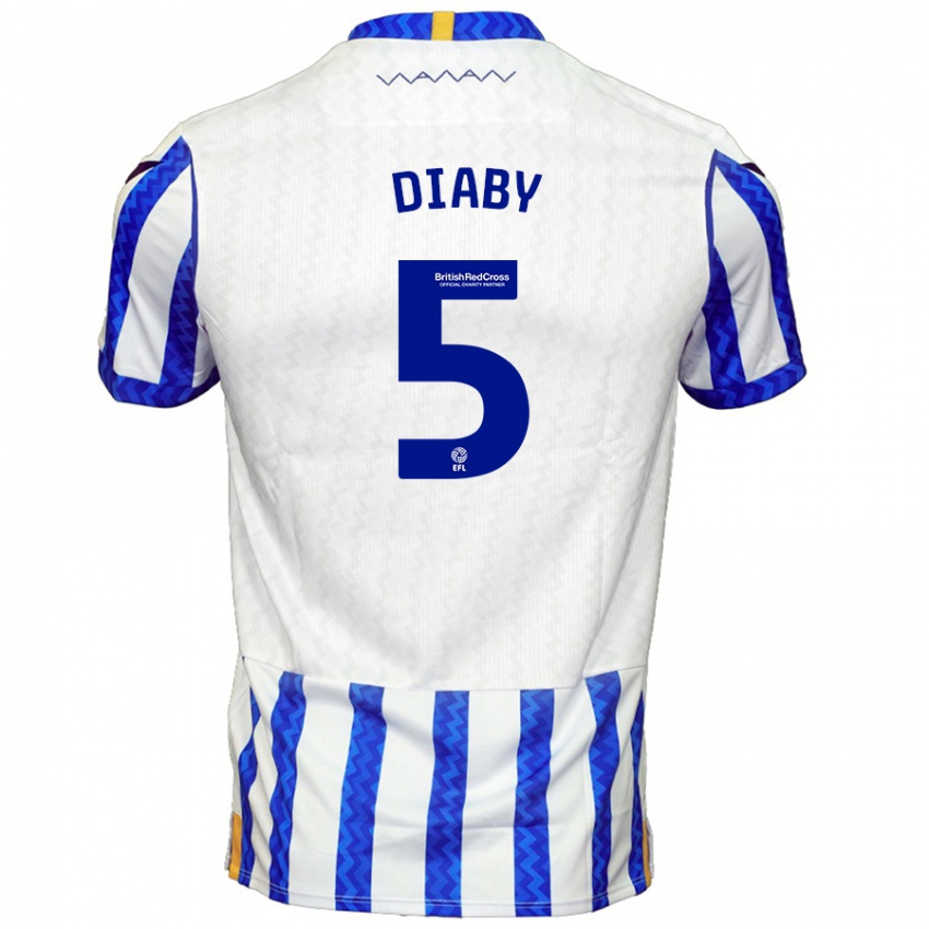 Børn Bambo Diaby #5 Blå Hvid Hjemmebane Spillertrøjer 2024/25 Trøje T-Shirt