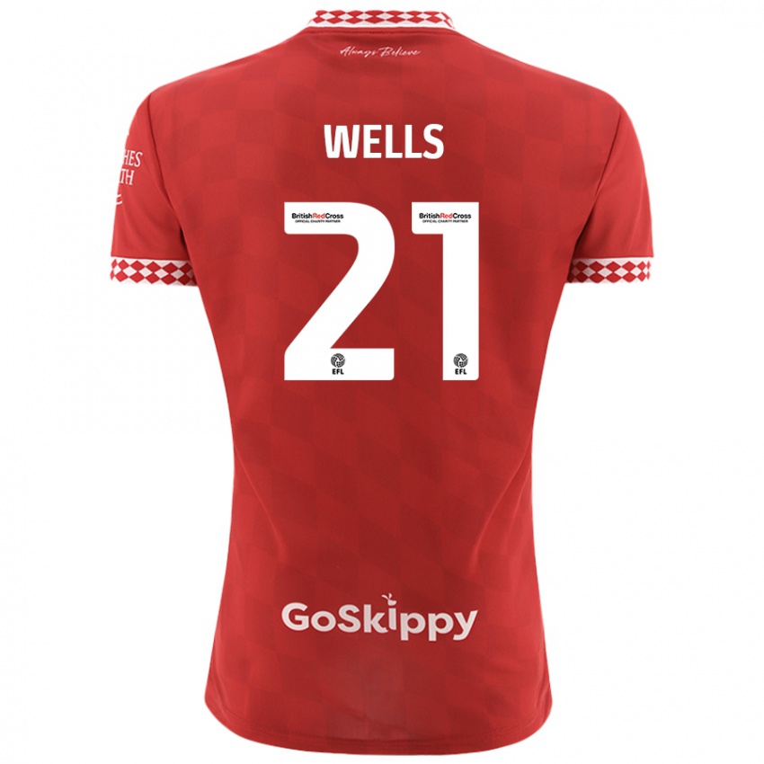 Børn Nahki Wells #21 Rød Hjemmebane Spillertrøjer 2024/25 Trøje T-Shirt