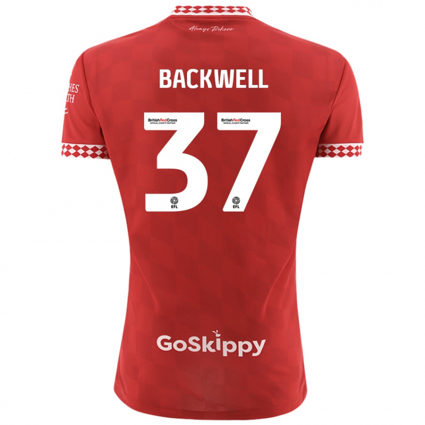 Børn Tommy Backwell #37 Rød Hjemmebane Spillertrøjer 2024/25 Trøje T-Shirt