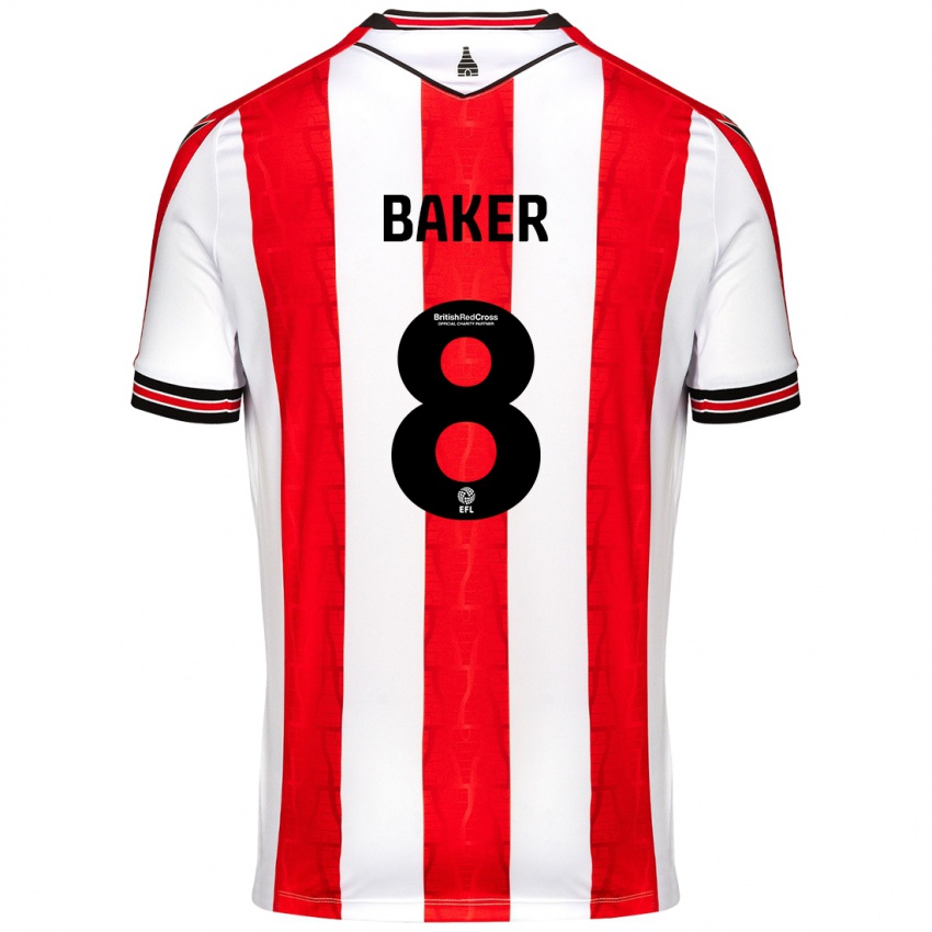 Børn Lewis Baker #8 Rød Hvid Hjemmebane Spillertrøjer 2024/25 Trøje T-Shirt