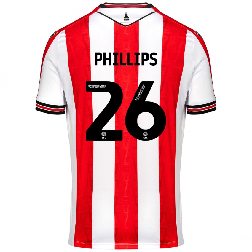 Børn Ashley Phillips #26 Rød Hvid Hjemmebane Spillertrøjer 2024/25 Trøje T-Shirt