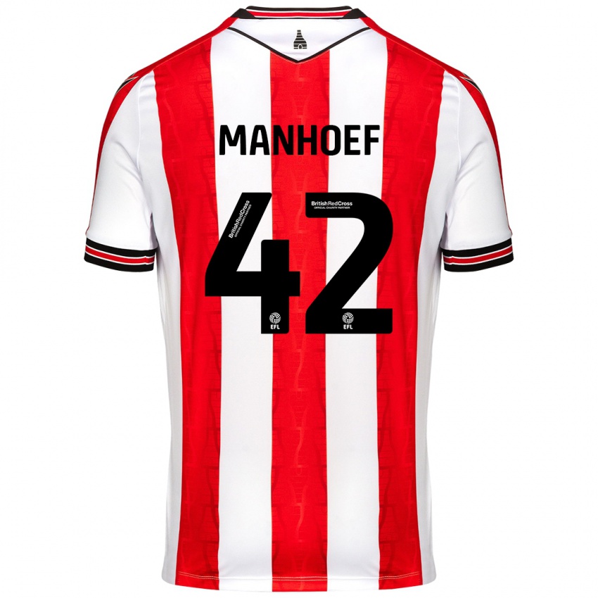 Børn Million Manhoef #42 Rød Hvid Hjemmebane Spillertrøjer 2024/25 Trøje T-Shirt