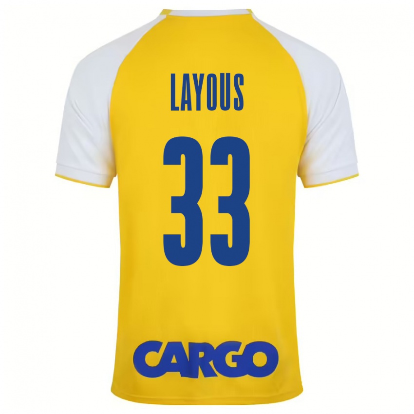 Børn Hisham Layous #33 Gul Hvid Hjemmebane Spillertrøjer 2024/25 Trøje T-Shirt