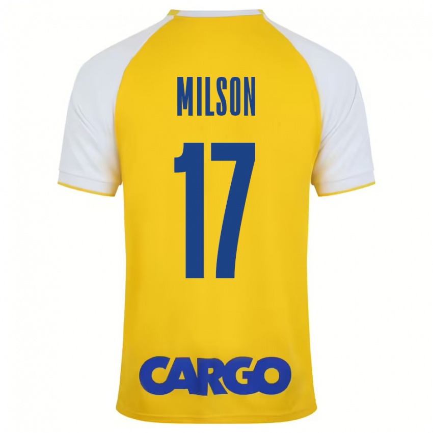 Børn Milson #17 Gul Hvid Hjemmebane Spillertrøjer 2024/25 Trøje T-Shirt