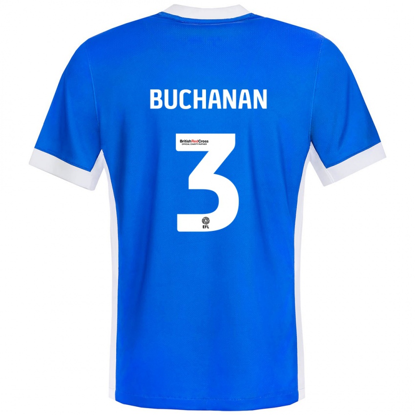 Børn Lee Buchanan #3 Blå Hvid Hjemmebane Spillertrøjer 2024/25 Trøje T-Shirt