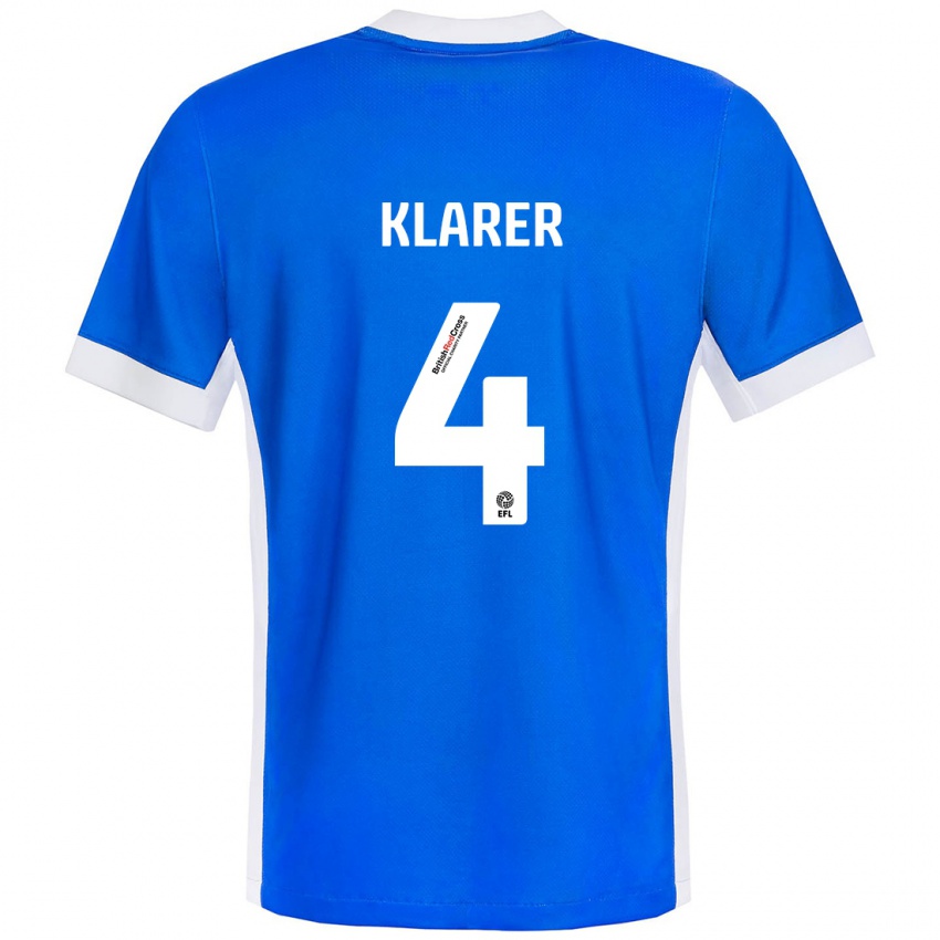 Børn Christoph Klarer #4 Blå Hvid Hjemmebane Spillertrøjer 2024/25 Trøje T-Shirt