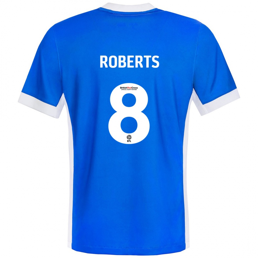 Børn Tyler Roberts #8 Blå Hvid Hjemmebane Spillertrøjer 2024/25 Trøje T-Shirt