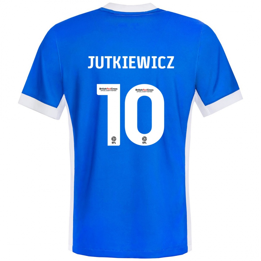 Børn Lukas Jutkiewicz #10 Blå Hvid Hjemmebane Spillertrøjer 2024/25 Trøje T-Shirt