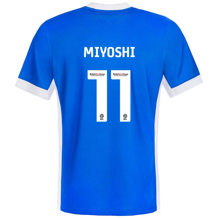 Børn Koji Miyoshi #11 Blå Hvid Hjemmebane Spillertrøjer 2024/25 Trøje T-Shirt