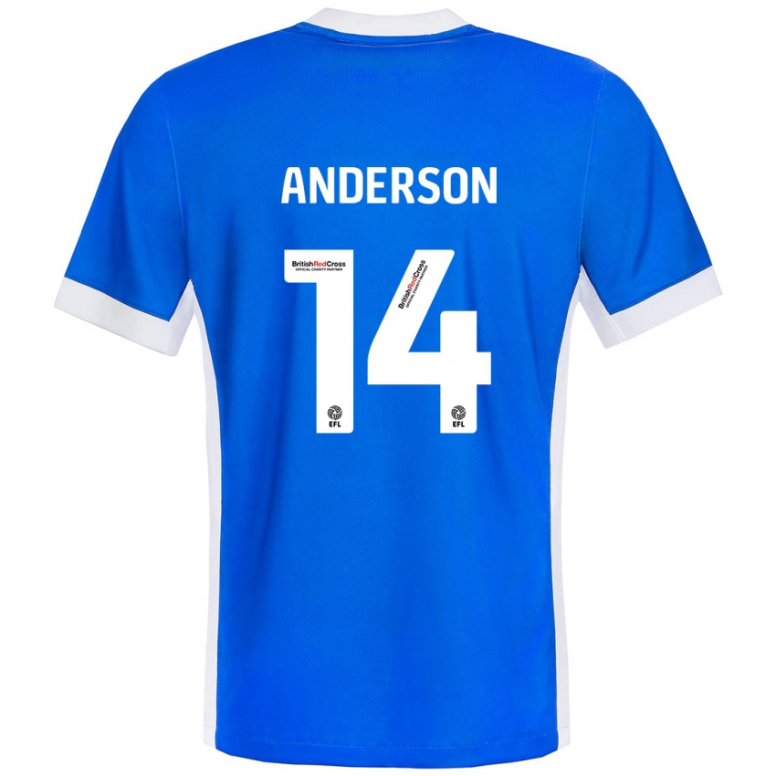 Børn Keshi Anderson #14 Blå Hvid Hjemmebane Spillertrøjer 2024/25 Trøje T-Shirt