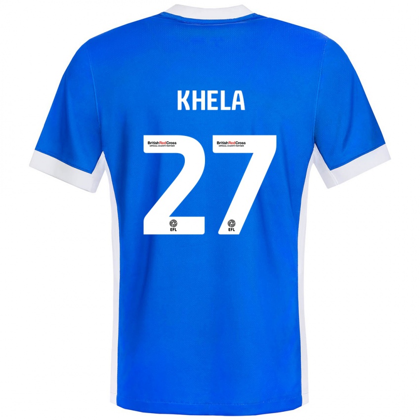 Børn Brandon Khela #27 Blå Hvid Hjemmebane Spillertrøjer 2024/25 Trøje T-Shirt