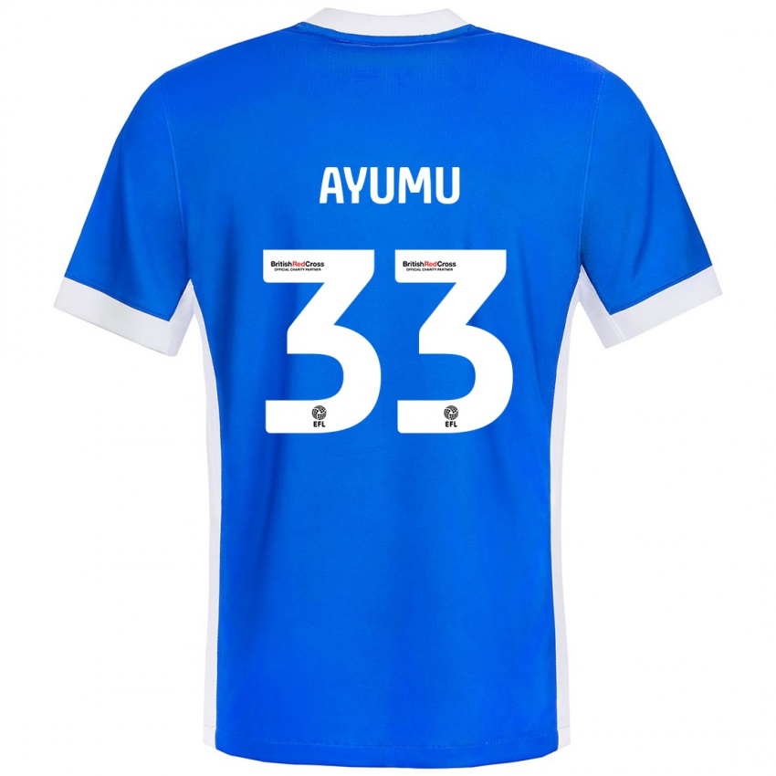 Børn Ayumu Yokoyama #33 Blå Hvid Hjemmebane Spillertrøjer 2024/25 Trøje T-Shirt