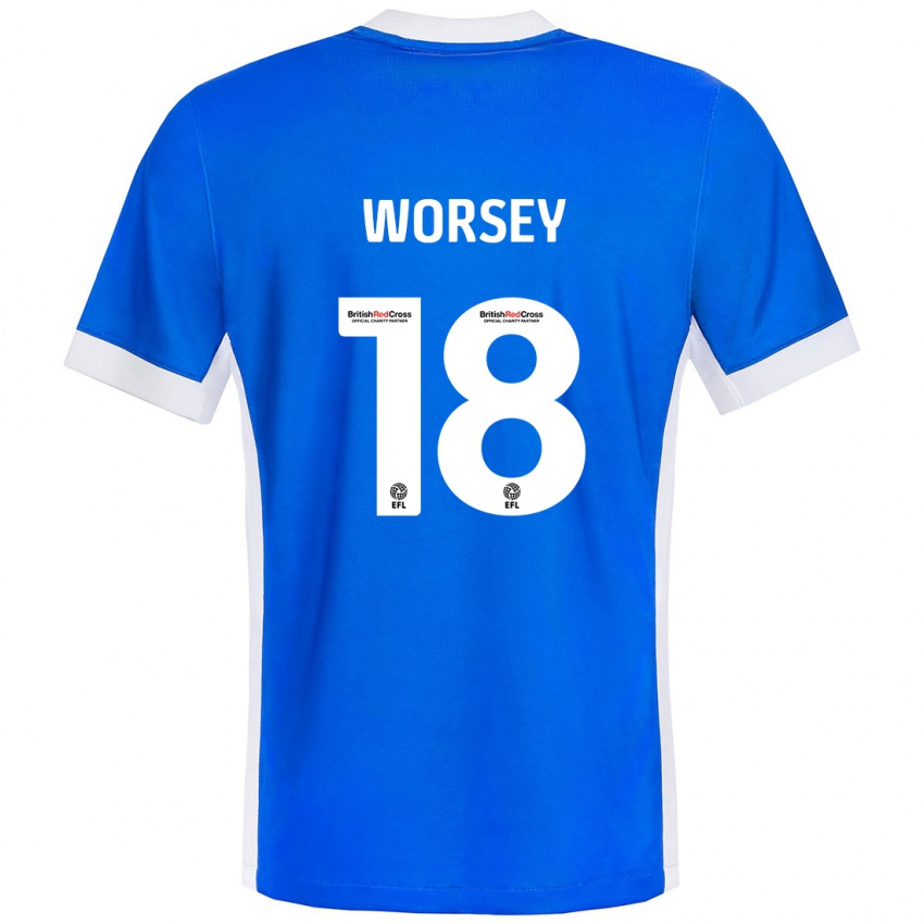 Børn Louanne Worsey #18 Blå Hvid Hjemmebane Spillertrøjer 2024/25 Trøje T-Shirt