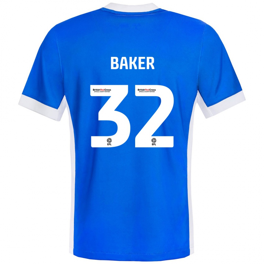 Børn Ava Baker #32 Blå Hvid Hjemmebane Spillertrøjer 2024/25 Trøje T-Shirt