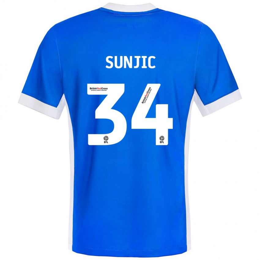 Børn Ivan Sunjic #34 Blå Hvid Hjemmebane Spillertrøjer 2024/25 Trøje T-Shirt