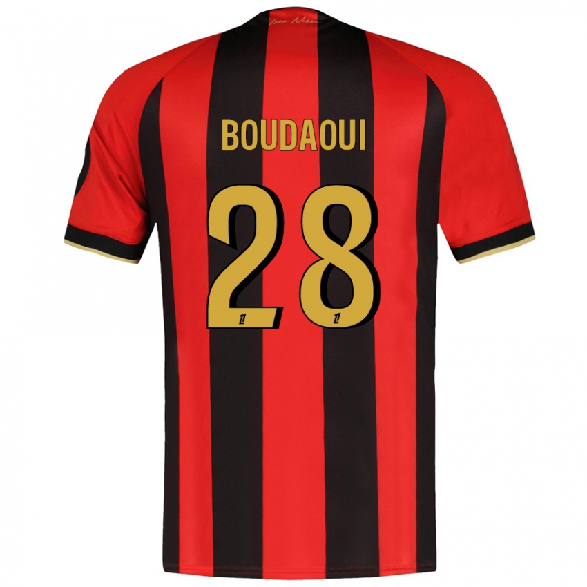 Børn Hicham Boudaoui #28 Rød Sort Hjemmebane Spillertrøjer 2024/25 Trøje T-Shirt