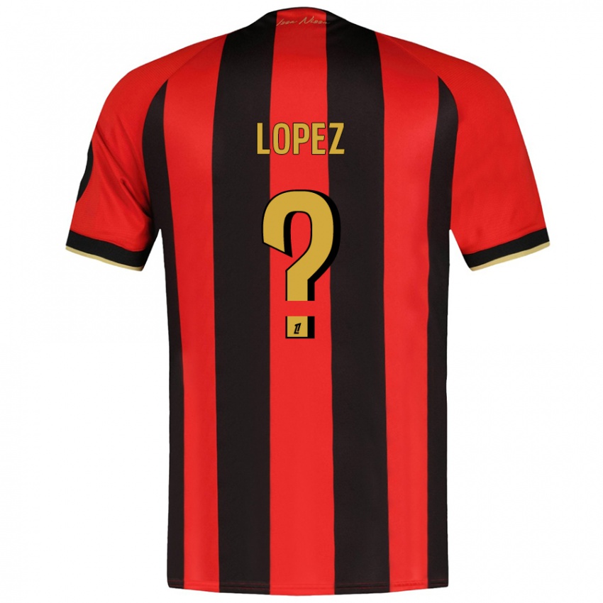 Børn Kylian Lopez #0 Rød Sort Hjemmebane Spillertrøjer 2024/25 Trøje T-Shirt