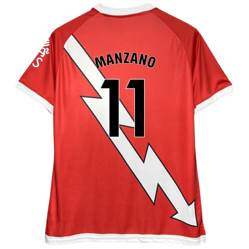 Børn Sergio Manzano #11 Hvid Rød Hjemmebane Spillertrøjer 2024/25 Trøje T-Shirt