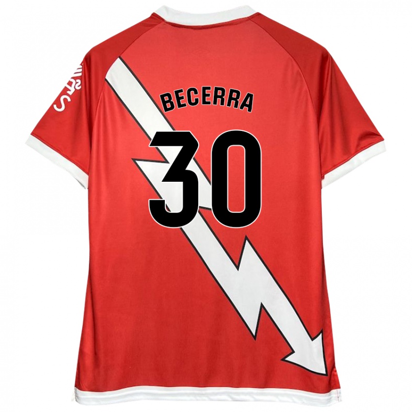 Børn Samuel Becerra #30 Hvid Rød Hjemmebane Spillertrøjer 2024/25 Trøje T-Shirt