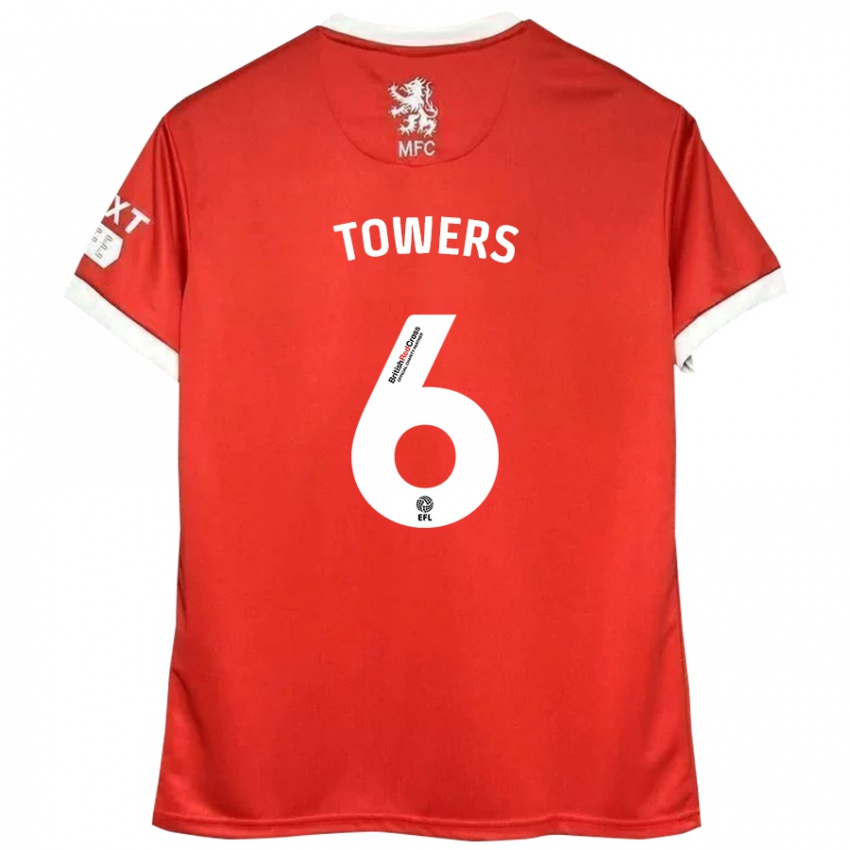 Børn Abby Towers #6 Rød Hvid Hjemmebane Spillertrøjer 2024/25 Trøje T-Shirt