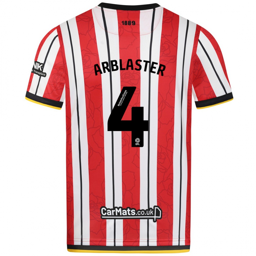 Børn Oliver Arblaster #4 Røde Hvide Striber Hjemmebane Spillertrøjer 2024/25 Trøje T-Shirt