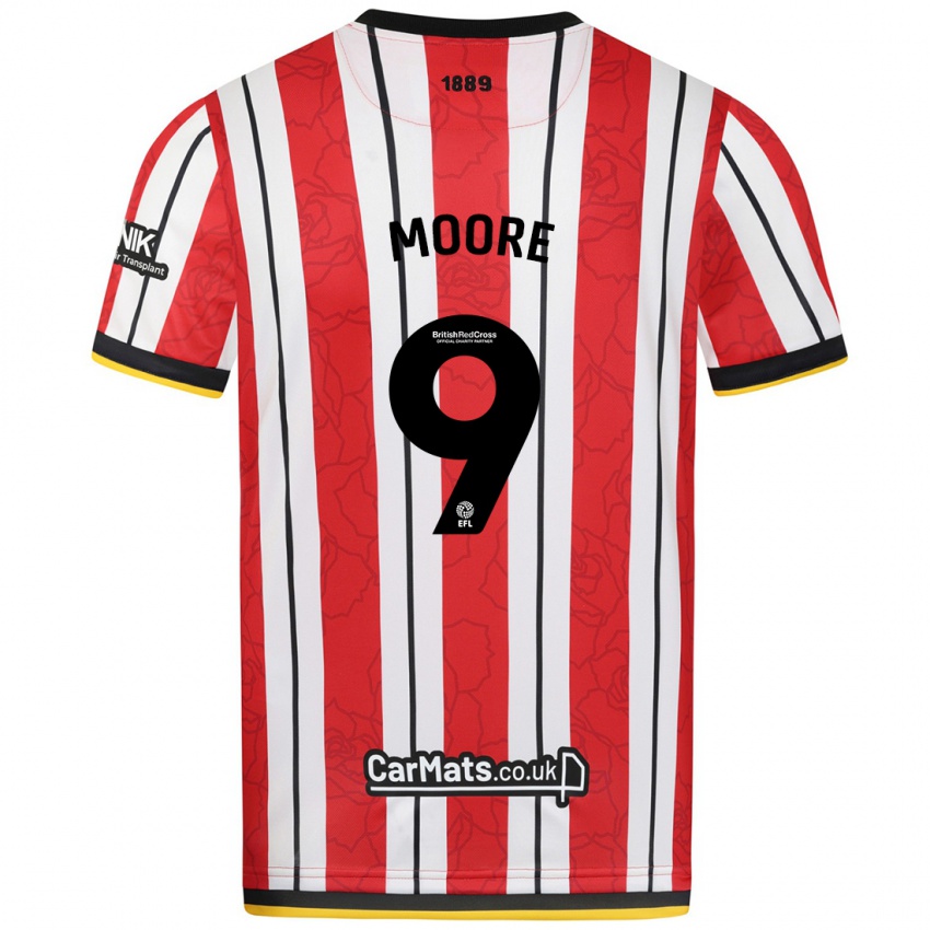 Børn Kieffer Moore #9 Røde Hvide Striber Hjemmebane Spillertrøjer 2024/25 Trøje T-Shirt