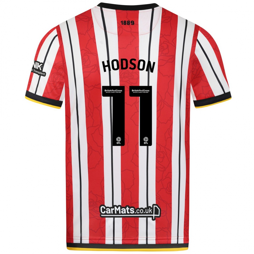 Børn Ashley Hodson #11 Røde Hvide Striber Hjemmebane Spillertrøjer 2024/25 Trøje T-Shirt