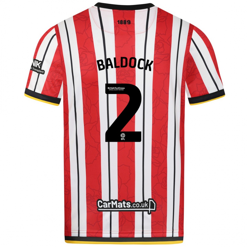 Børn George Baldock #2 Røde Hvide Striber Hjemmebane Spillertrøjer 2024/25 Trøje T-Shirt