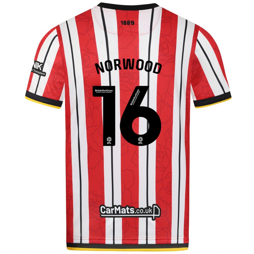 Børn Oliver Norwood #16 Røde Hvide Striber Hjemmebane Spillertrøjer 2024/25 Trøje T-Shirt