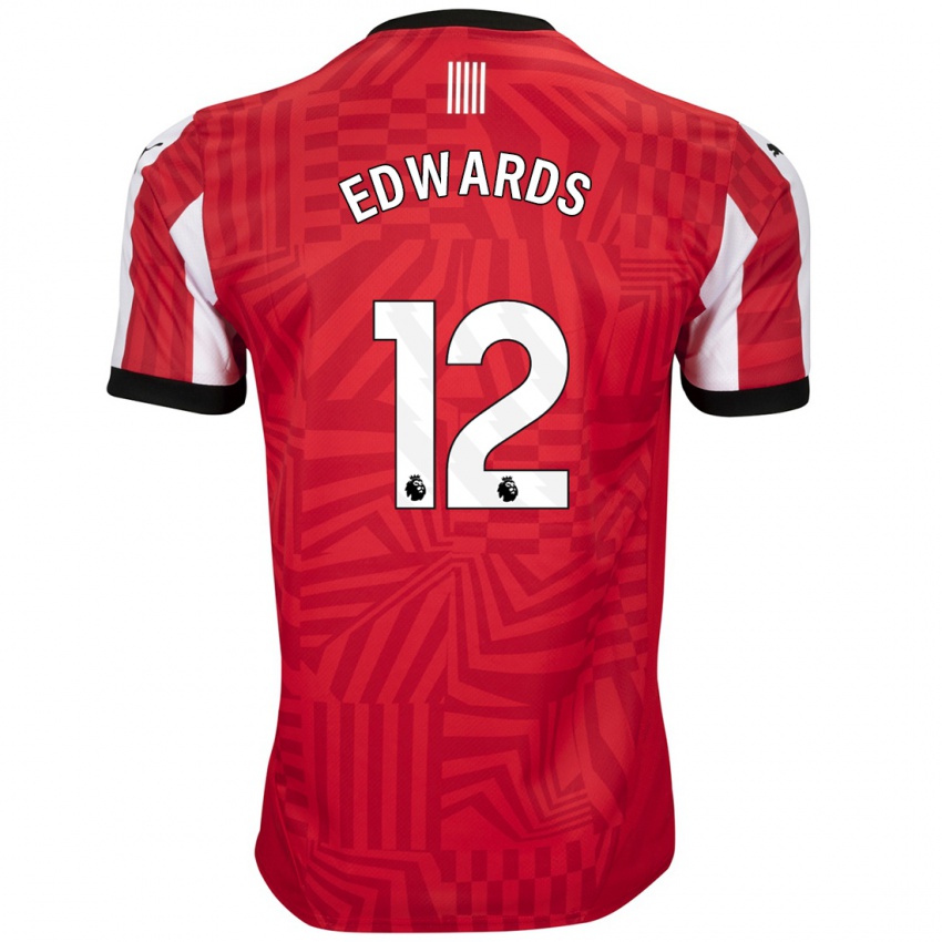 Børn Ronnie Edwards #12 Rød Hvid Hjemmebane Spillertrøjer 2024/25 Trøje T-Shirt