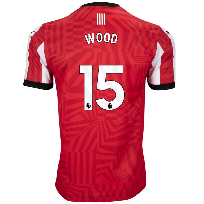 Børn Nathan Wood #15 Rød Hvid Hjemmebane Spillertrøjer 2024/25 Trøje T-Shirt