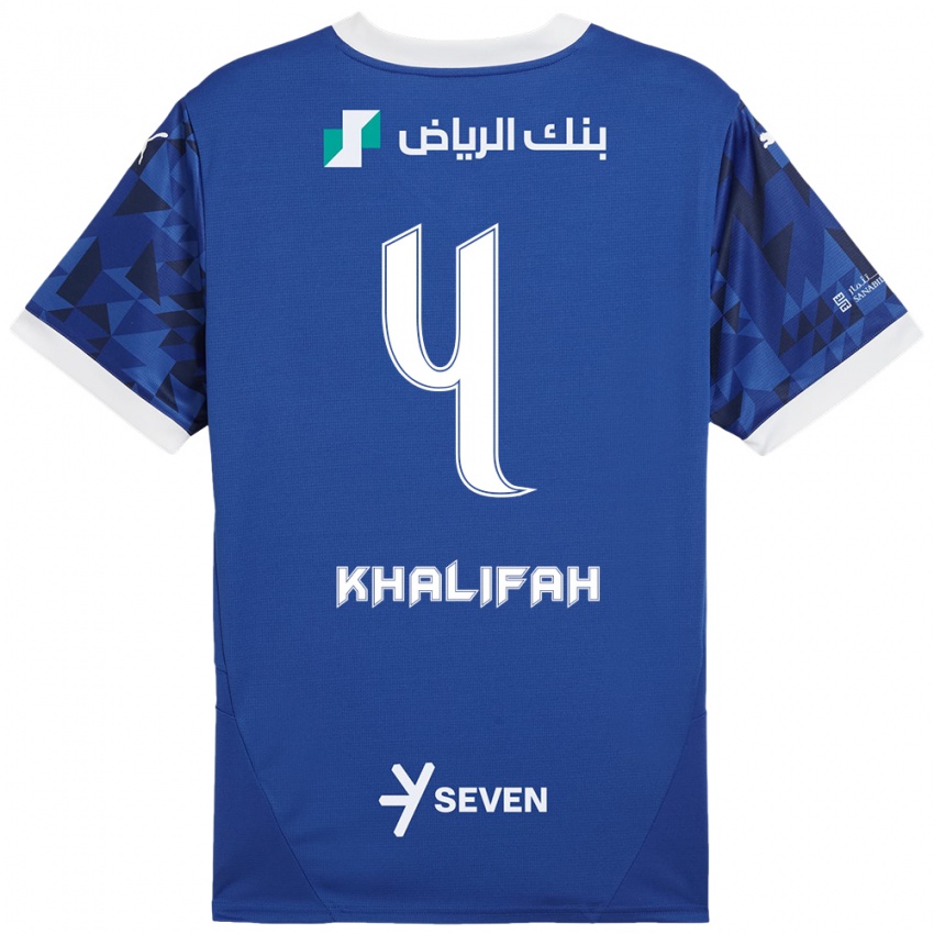 Børn Khalifah Al-Dawsari #4 Mørkeblå Hvid Hjemmebane Spillertrøjer 2024/25 Trøje T-Shirt