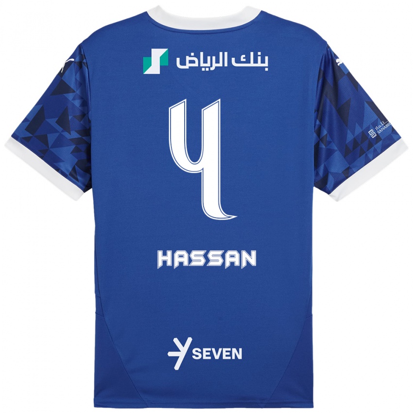 Børn Eman Hassan #4 Mørkeblå Hvid Hjemmebane Spillertrøjer 2024/25 Trøje T-Shirt